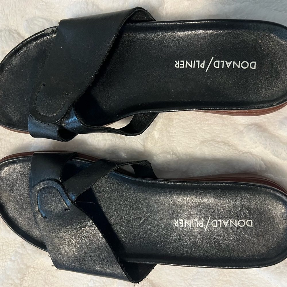 Black leather slide on sandals